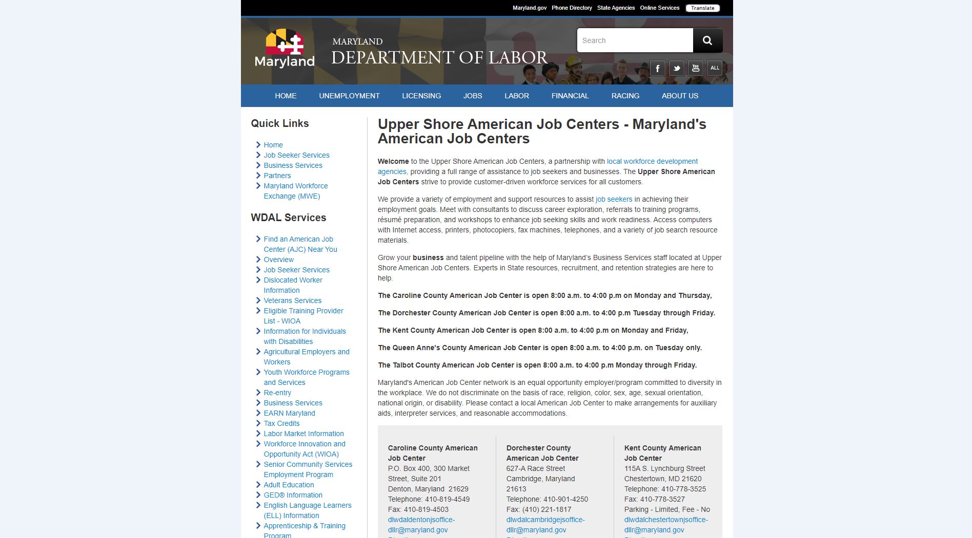 Upper Shore American Job Centers Website