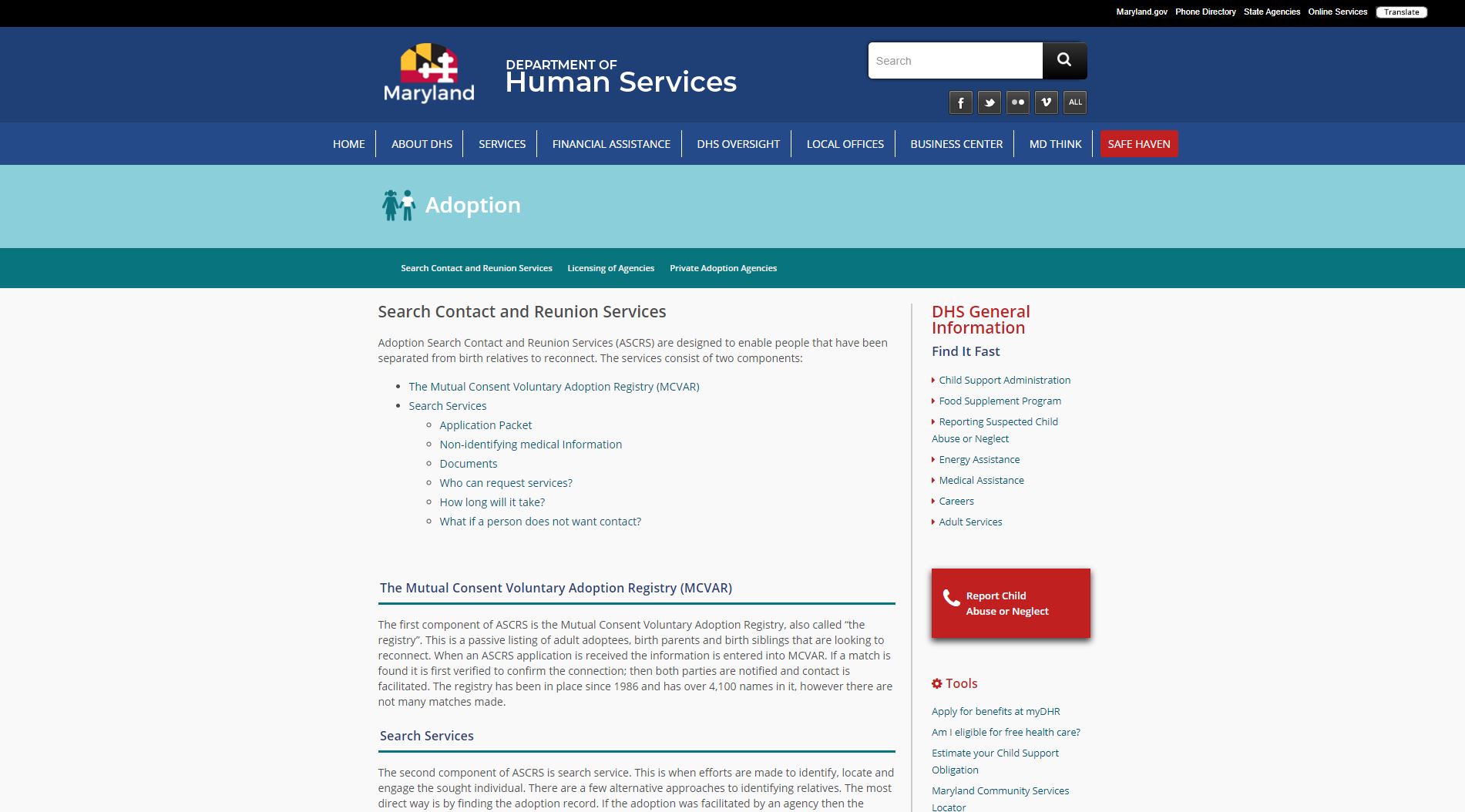 Search and Contract Reunion Website