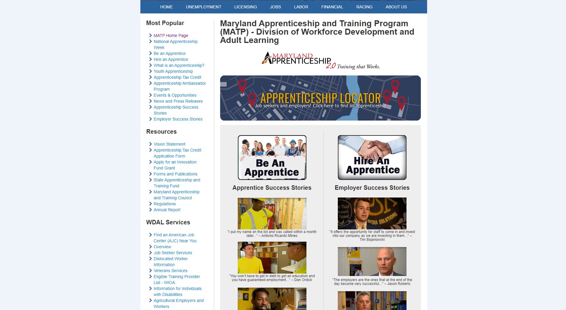 Maryland Apprenticeship and Traning Programe Website