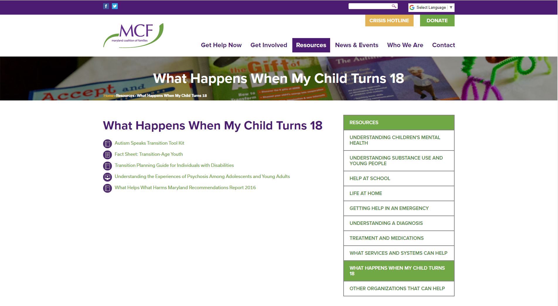 Maryland Coalition of Families Website