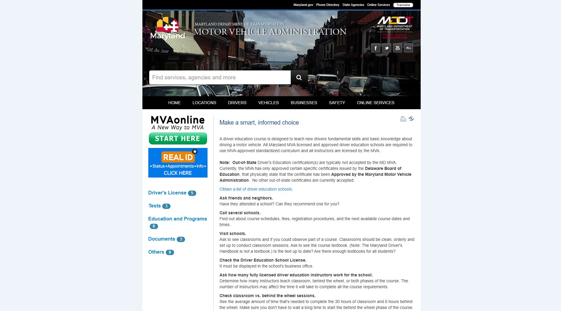 Maryland Motor Vehicles Administration Website