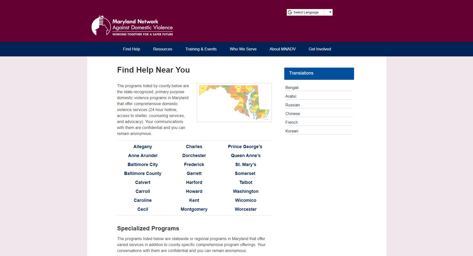 Maryland Network Against Domestic Violence Website
