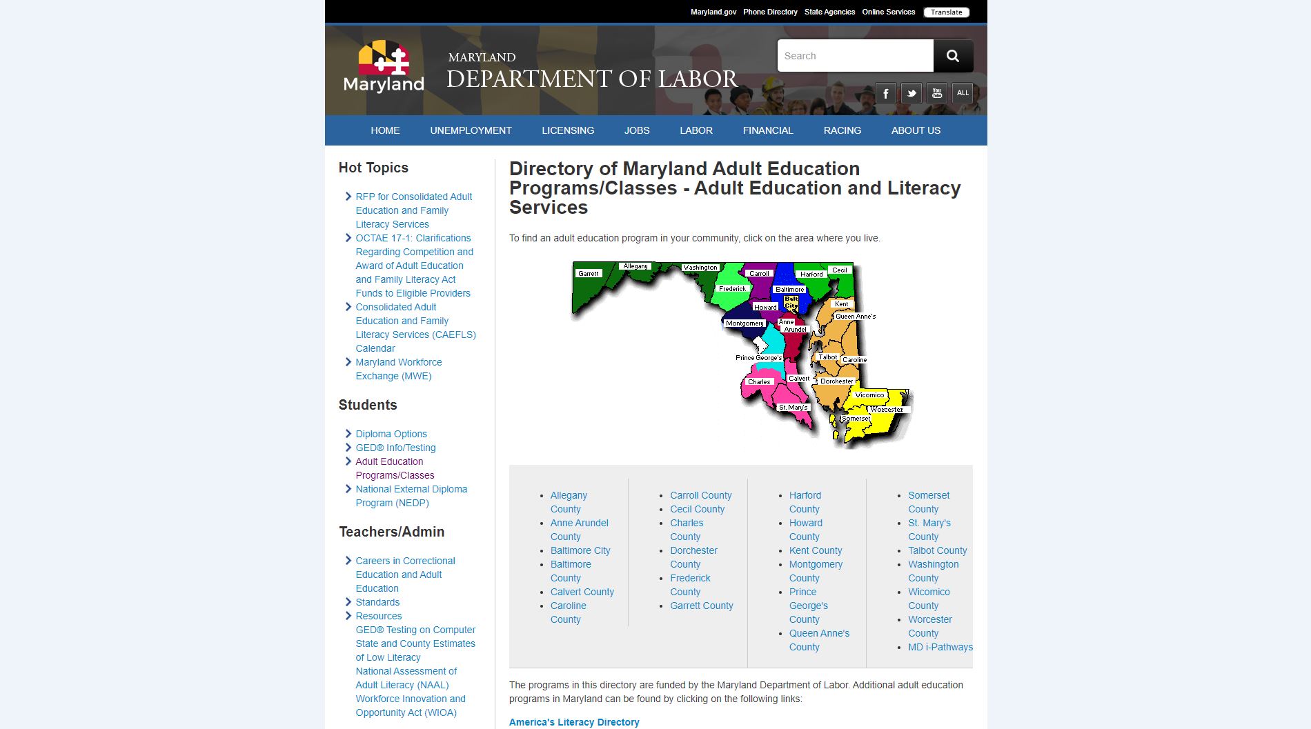 MD Adult Education Program Listing