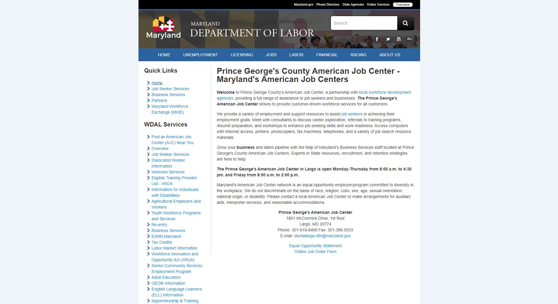 Prince George's County American Job Center Website