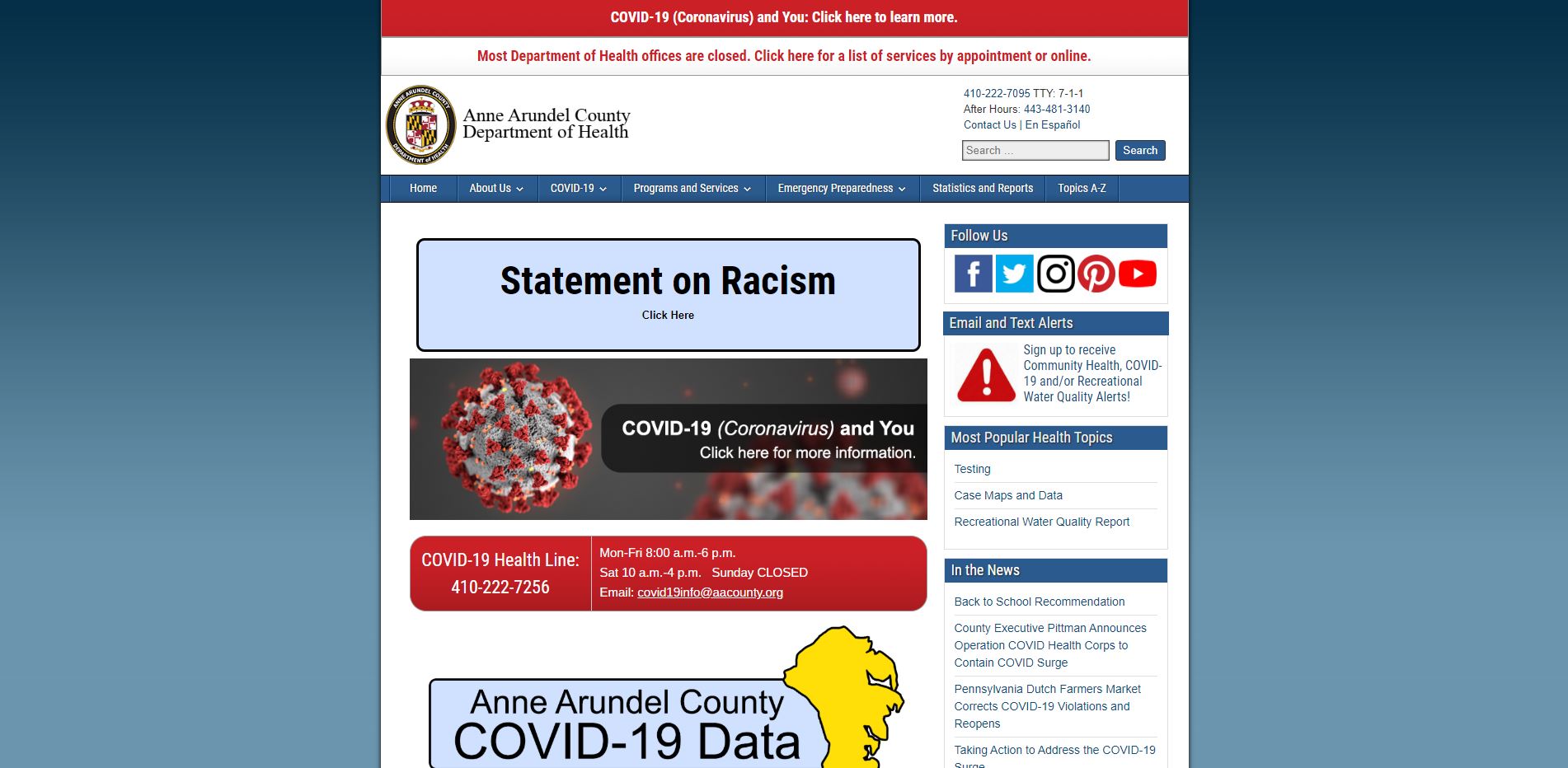 Anne Arundel County Department of Health Website