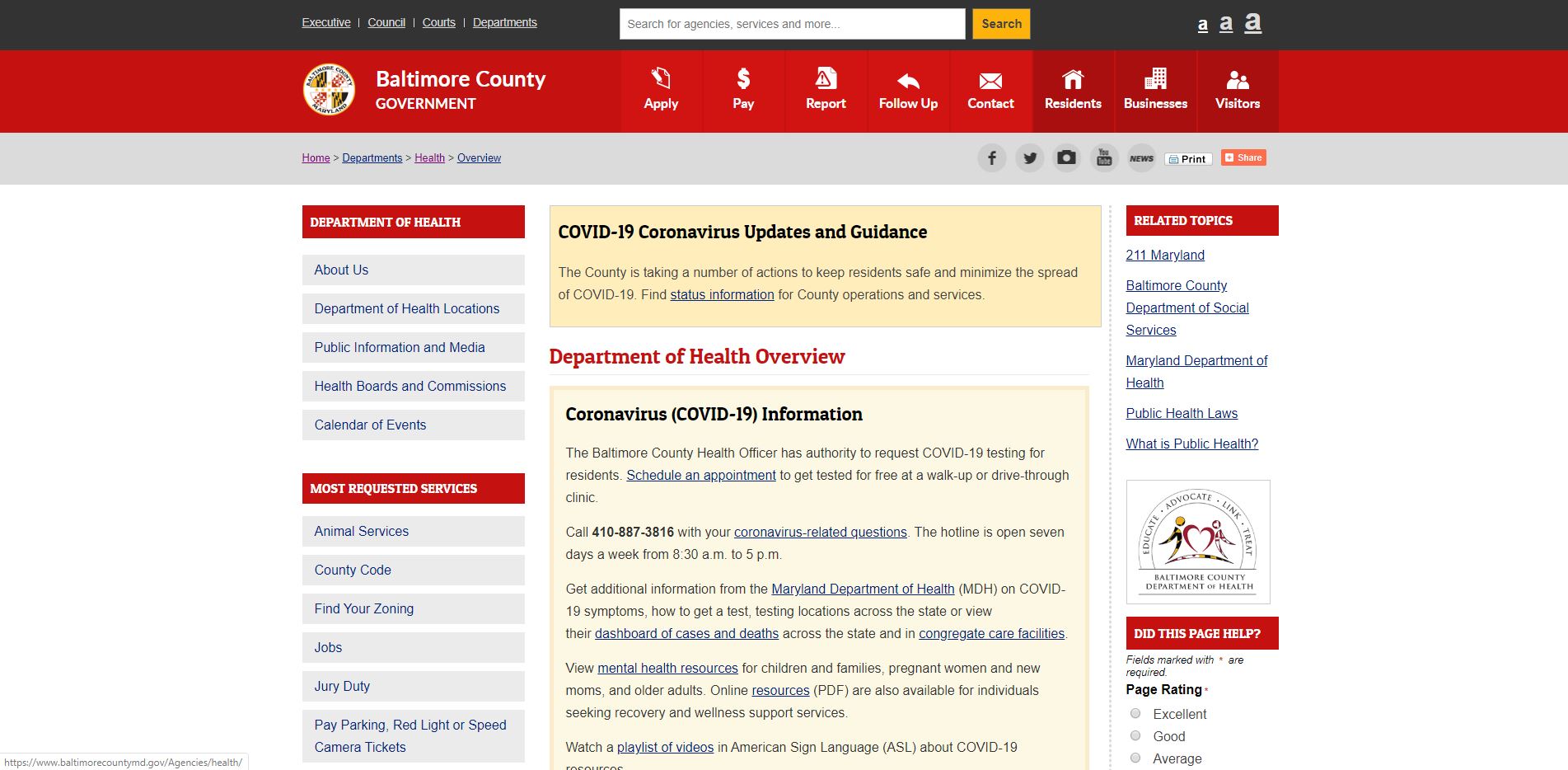 Baltimore County Health Department Website
