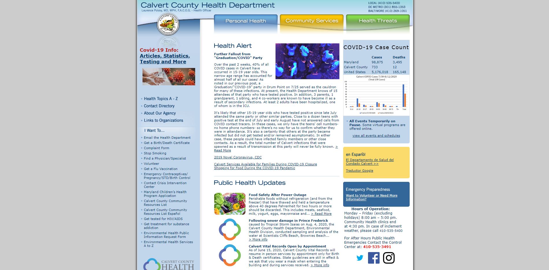 Calvert County Health Department Website