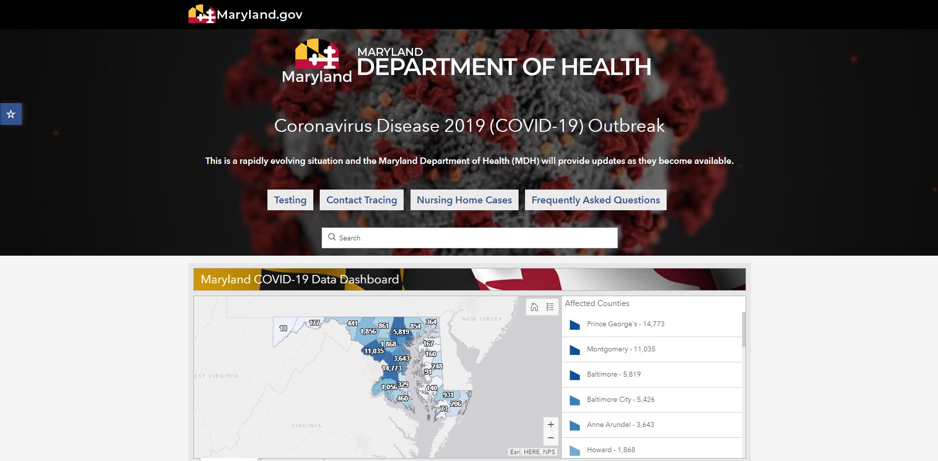 Coronavirus - Maryland Department of Health Website