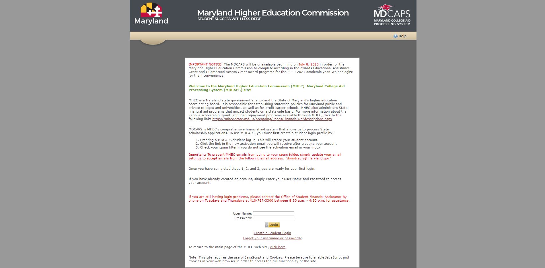 MDCAPS Website