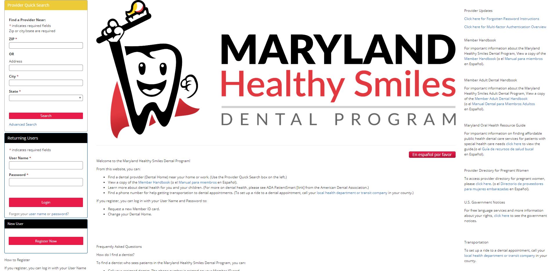 Maryland Healthy Smiles Dental Program Website