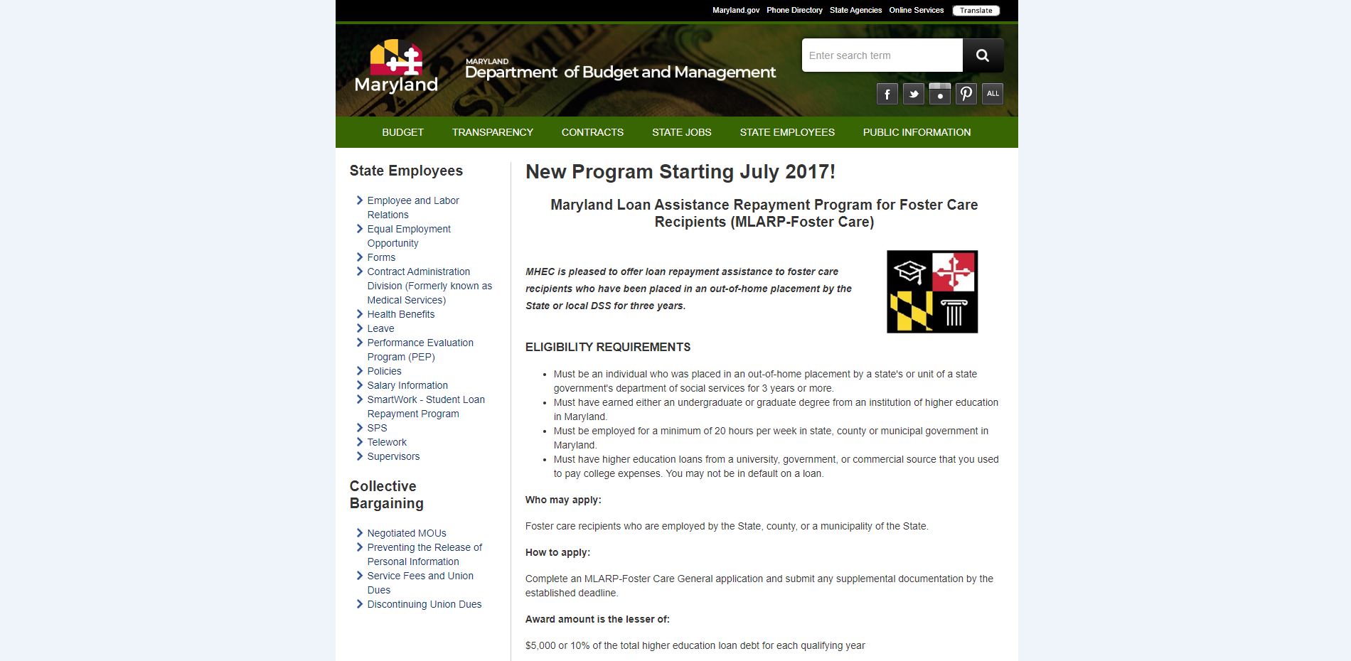 Maryland Loan Assistance Repayment Program for Foster Care Website