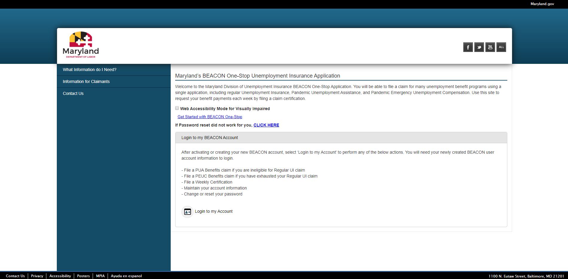 Maryland Unemployment Insurance Website