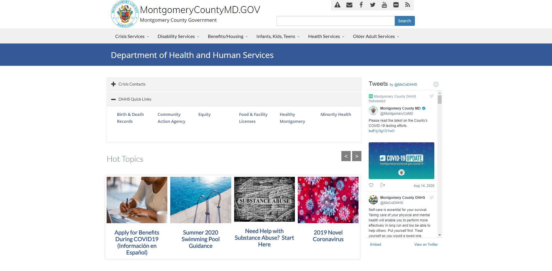 Montgomery County Department of Health and Humans Services Website