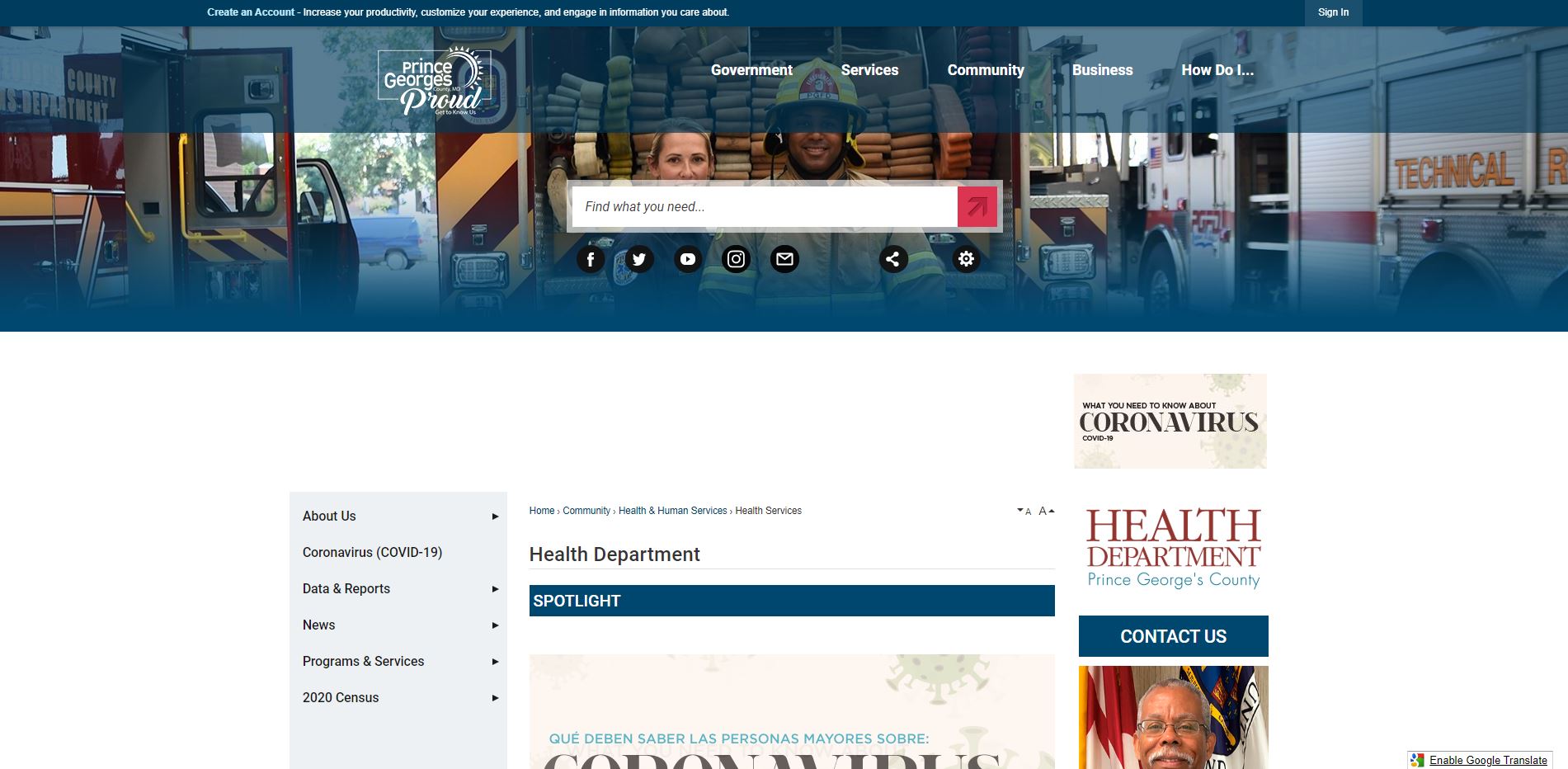 Prince Georges County Health Department Website