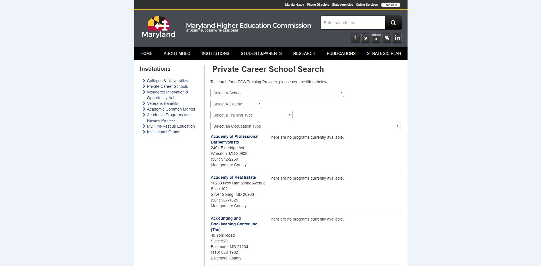 Private Career School Search Website