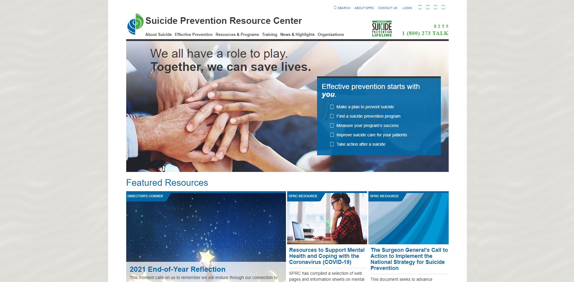 Suicide Prevention Resource Center Website