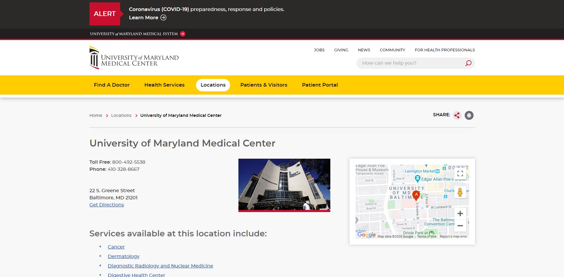University of Maryland Medical Center Website